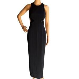 Vintage Y2K Black Beaded Detail Cut Out Maxi Evening Dress